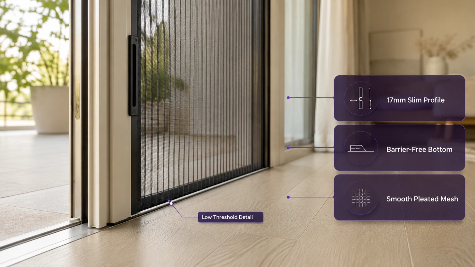 Low Threshold Pleated Fly Screens: Comfortable Access for Balcony and Terrace Doors